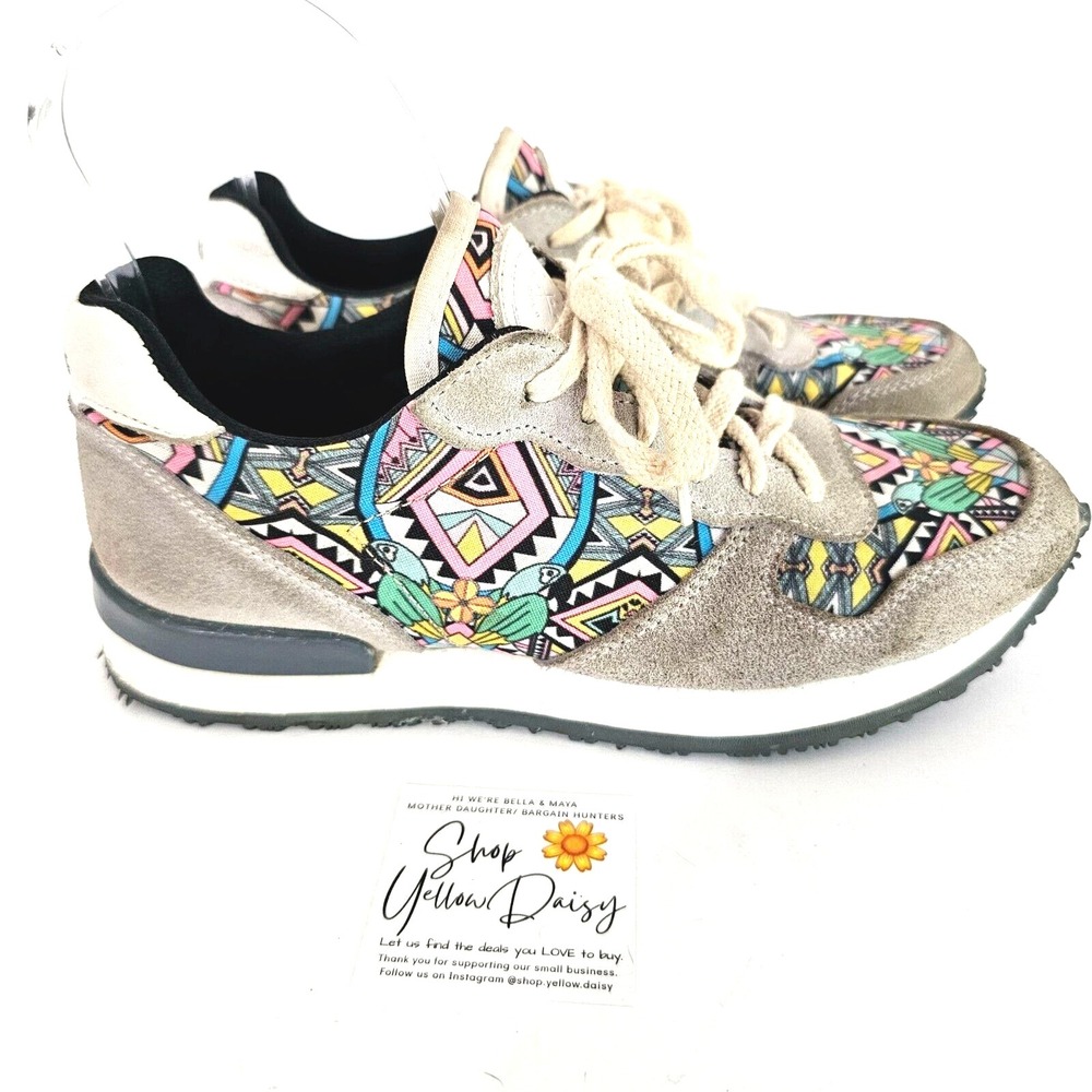Inkkas Brazil Leather Joggers‎ Sneakers Sz 5 - Grey suede tribal pattern《773》S